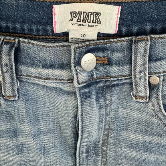 PINK Distressed Ripped Cut-Off High-Waist Ladies Jean Mini Shorts | Sz 10 [104] - Picture 2 of 7